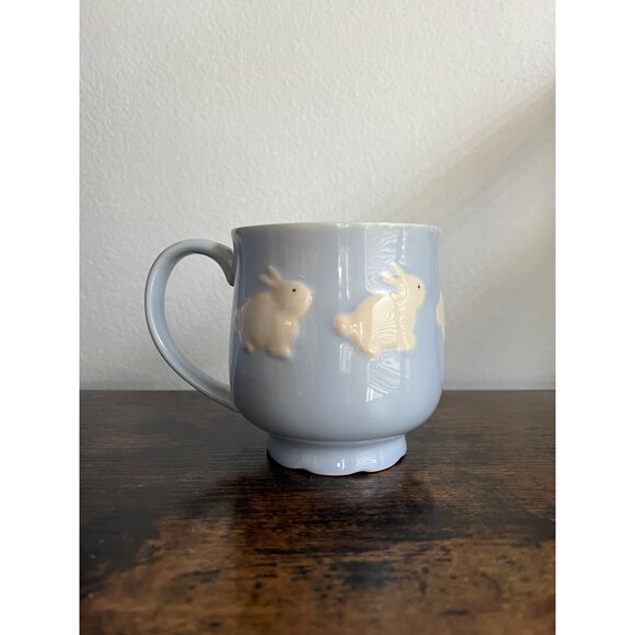 Embossed Rabbit Ceramic Mug Light Blue Creamy White 12 Oz Stoneware By Global De - Picture 4 of 4